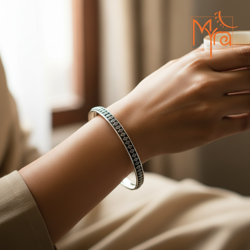 Pure Silver Bangle : (Size 24)