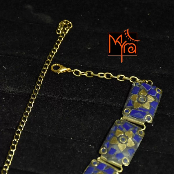Rectangle Pattern Tibetan Stone Choker : Blue