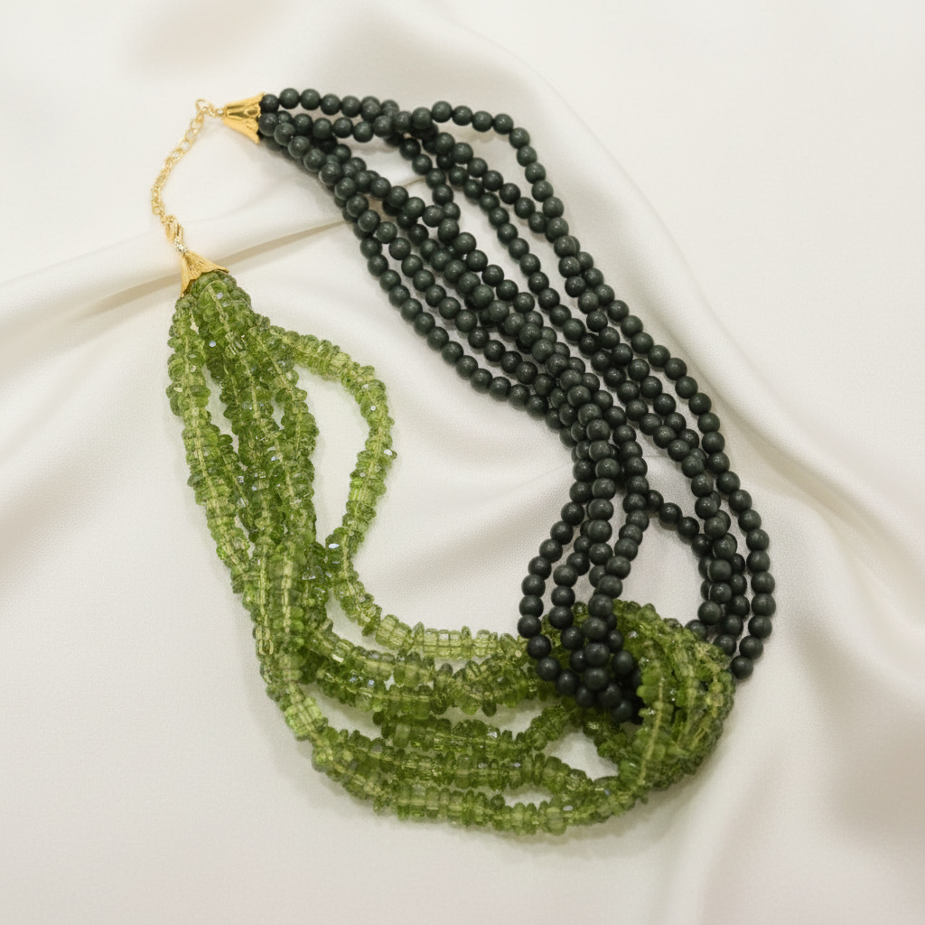 Verdant Vibes: Green Bead Layered Neckace