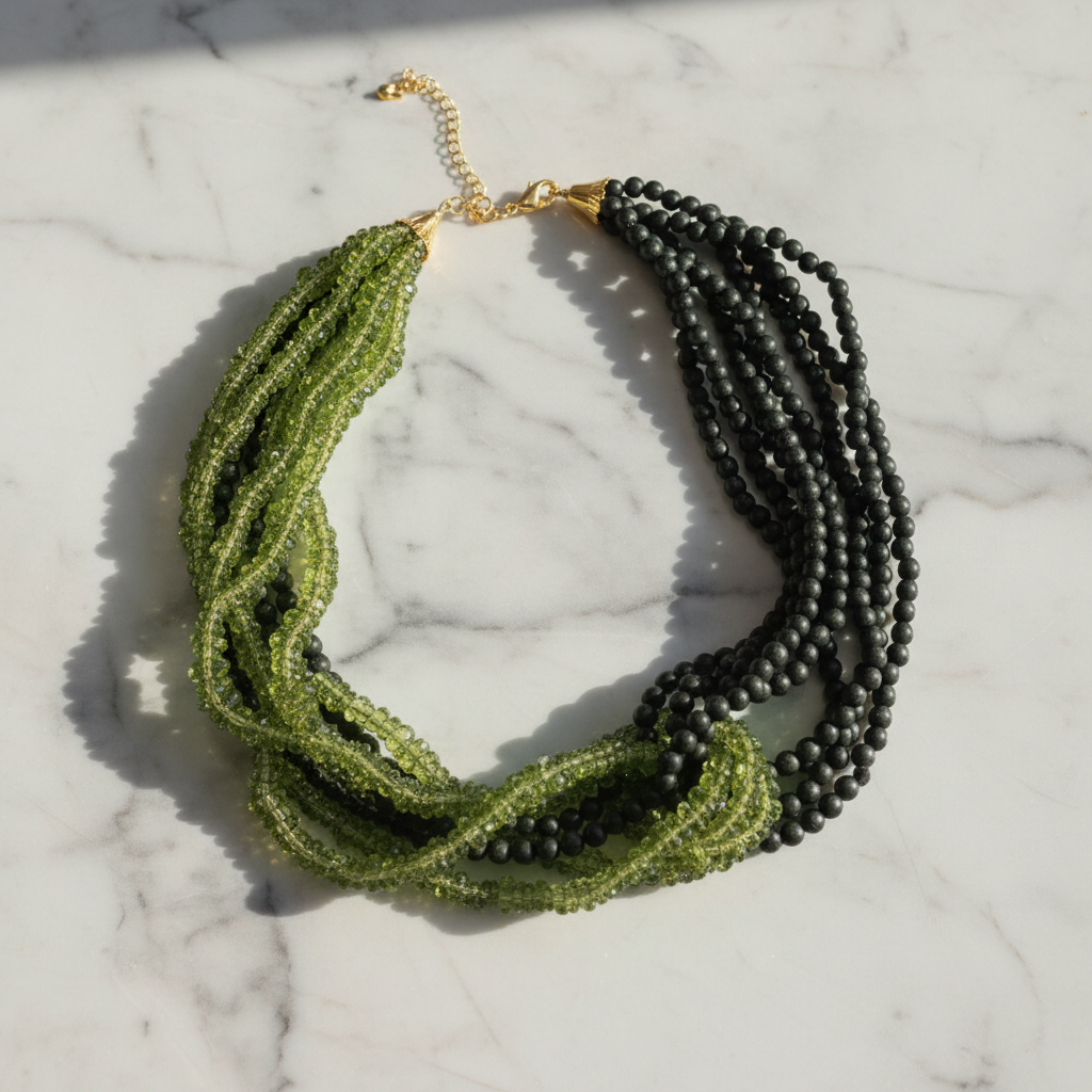 Verdant Vibes: Green Bead Layered Neckace