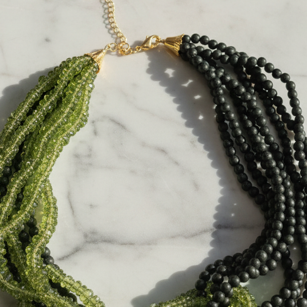 Verdant Vibes: Green Bead Layered Neckace