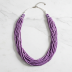 Layered Pipe Beaded Statement Necklace (Mauve)