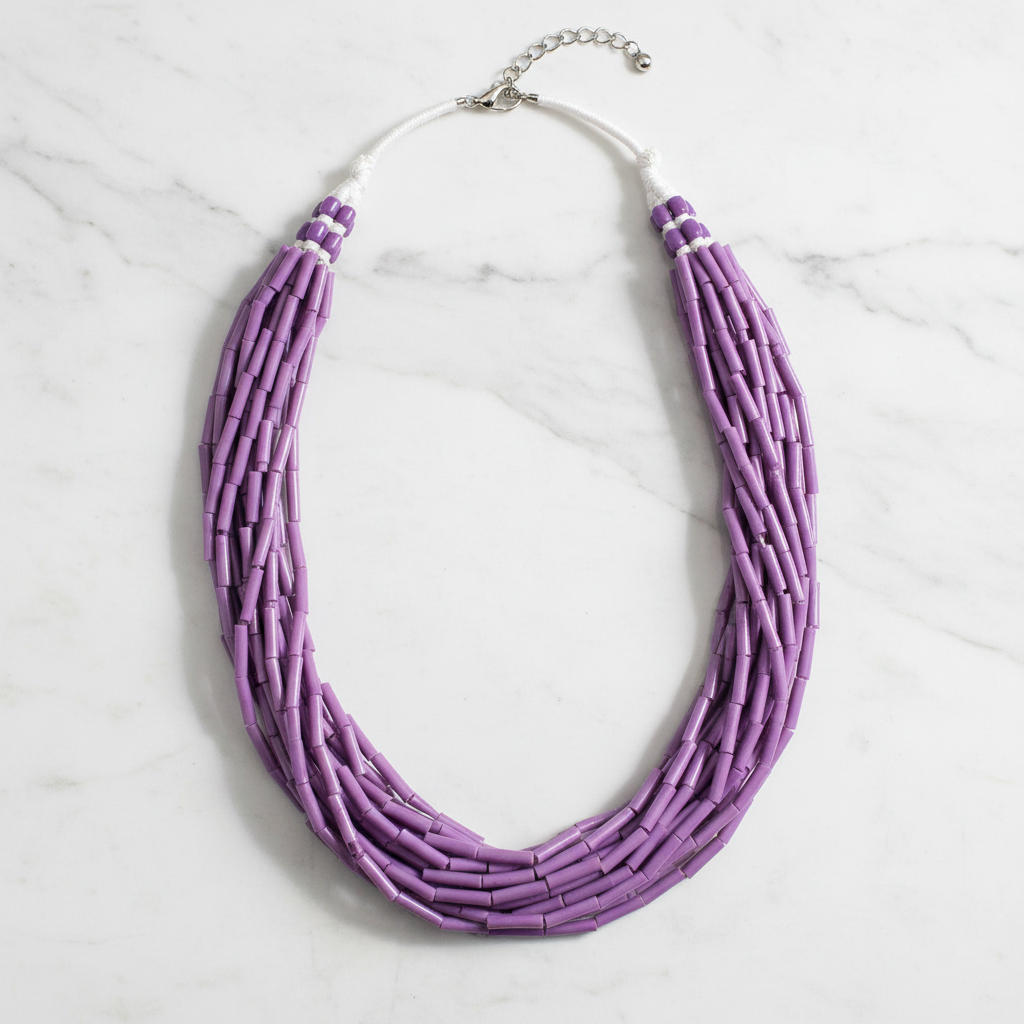 Layered Pipe Beaded Statement Necklace (Mauve)