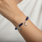 Navy Blue Crystal Bracelet with Star & Heart Charms