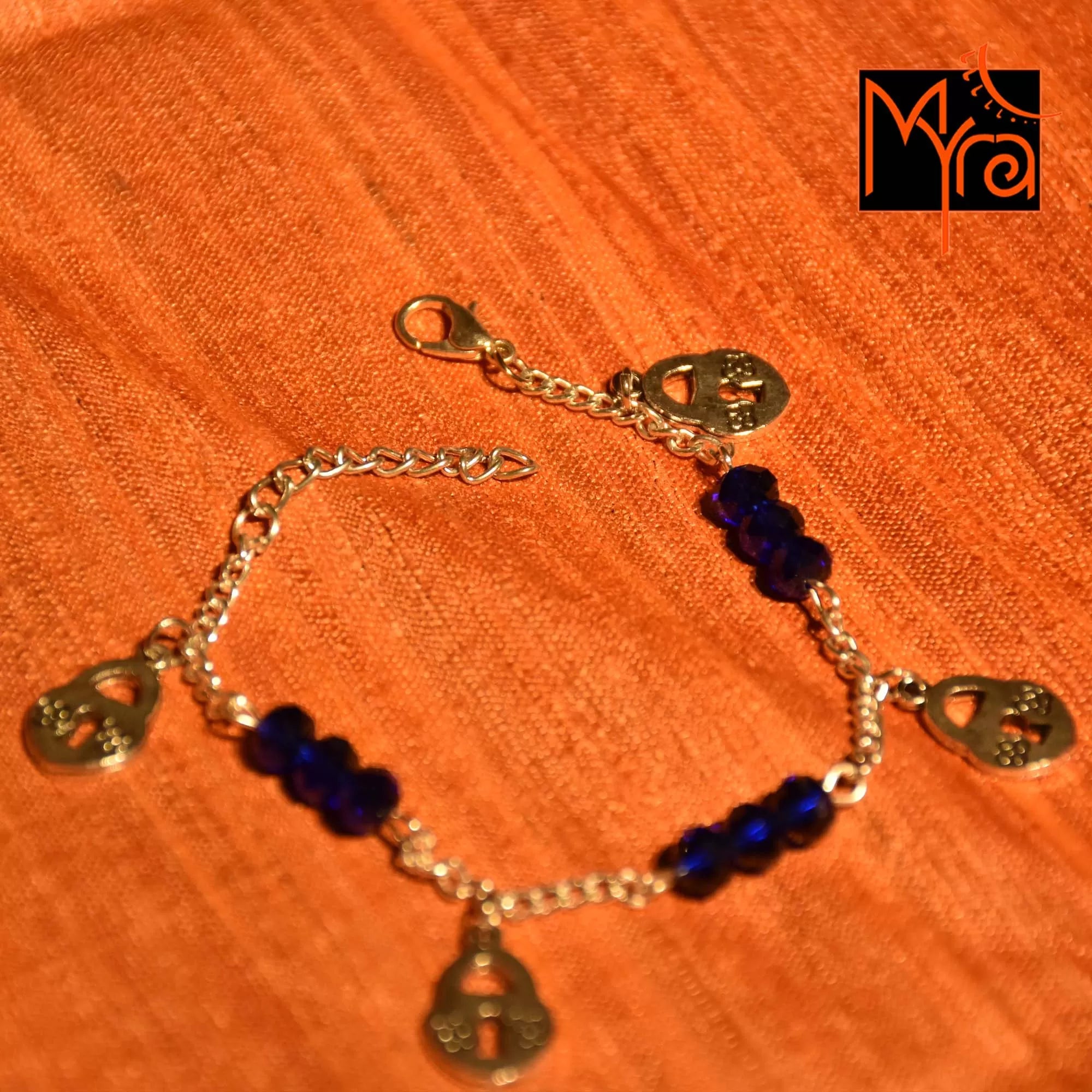 Navy Blue Crystal Bracelet with Lock Charms