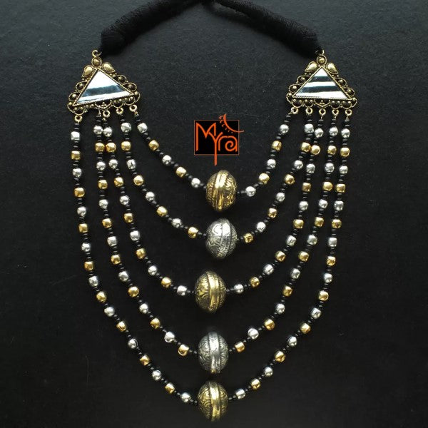 Three Layer Dual Tone Mirrorwork Necklace