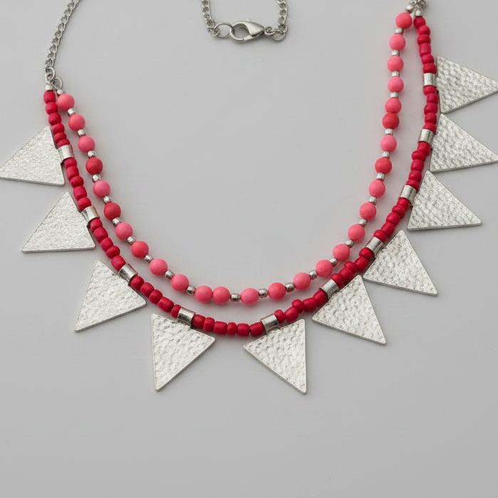 Triangle Charm Two Layer Necklace : Pink