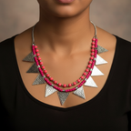 Triangle Charm Two Layer Necklace : Pink