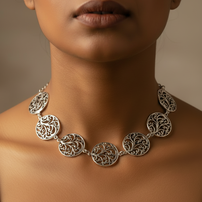 Tree Pattern Metal Choker : Silver