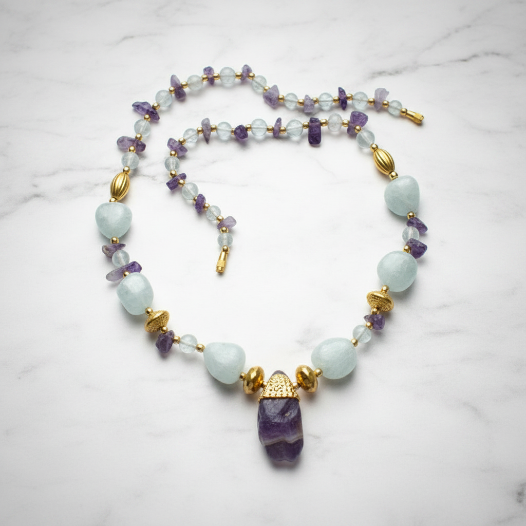 Amethyst-Inspired Gold-Toned Statement Necklace