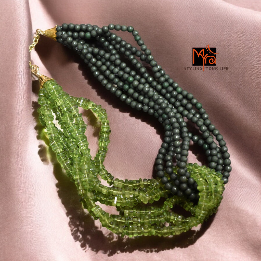 Verdant Vibes: Green Bead Layered Neckace
