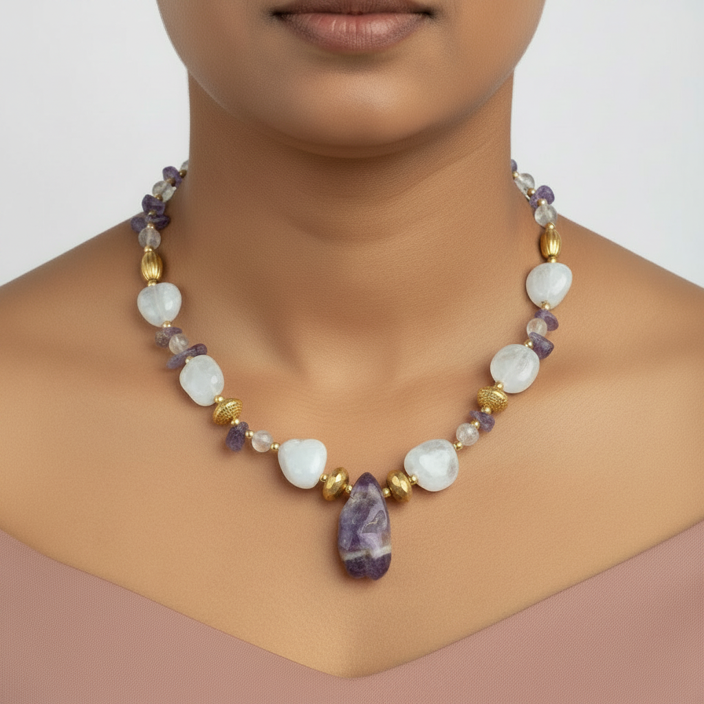 Amethyst-Inspired Gold-Toned Statement Necklace
