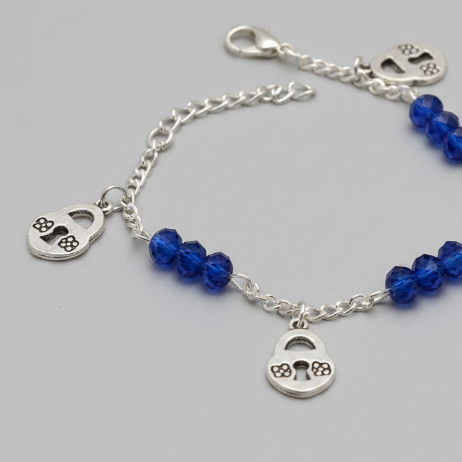 Navy Blue Crystal Bracelet with Lock Charms