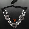 Flower Charm and Metal Beaded Choker : Silver