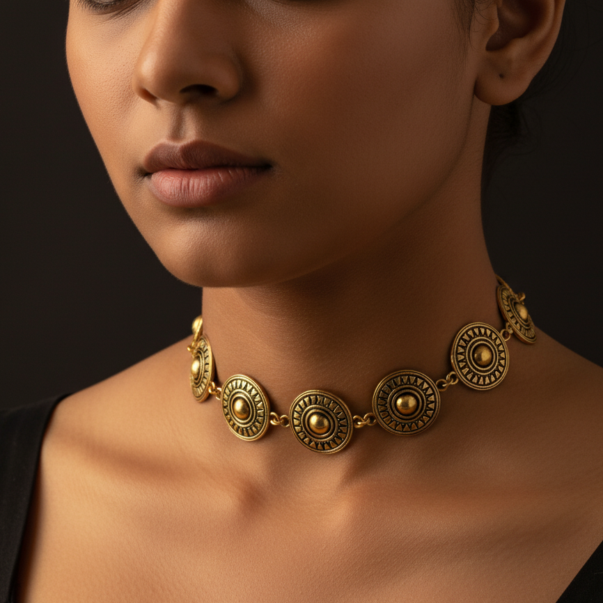 Abstract Sun Pattern Metal Choker : Golden