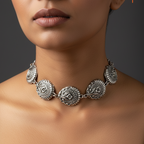 Teardrop Shaped Garden Pattern Metal Choker : Silver