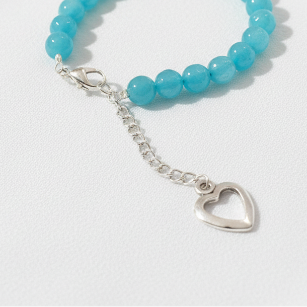 Onyx Stone Bracelet with Heart Charm : Sky Blue