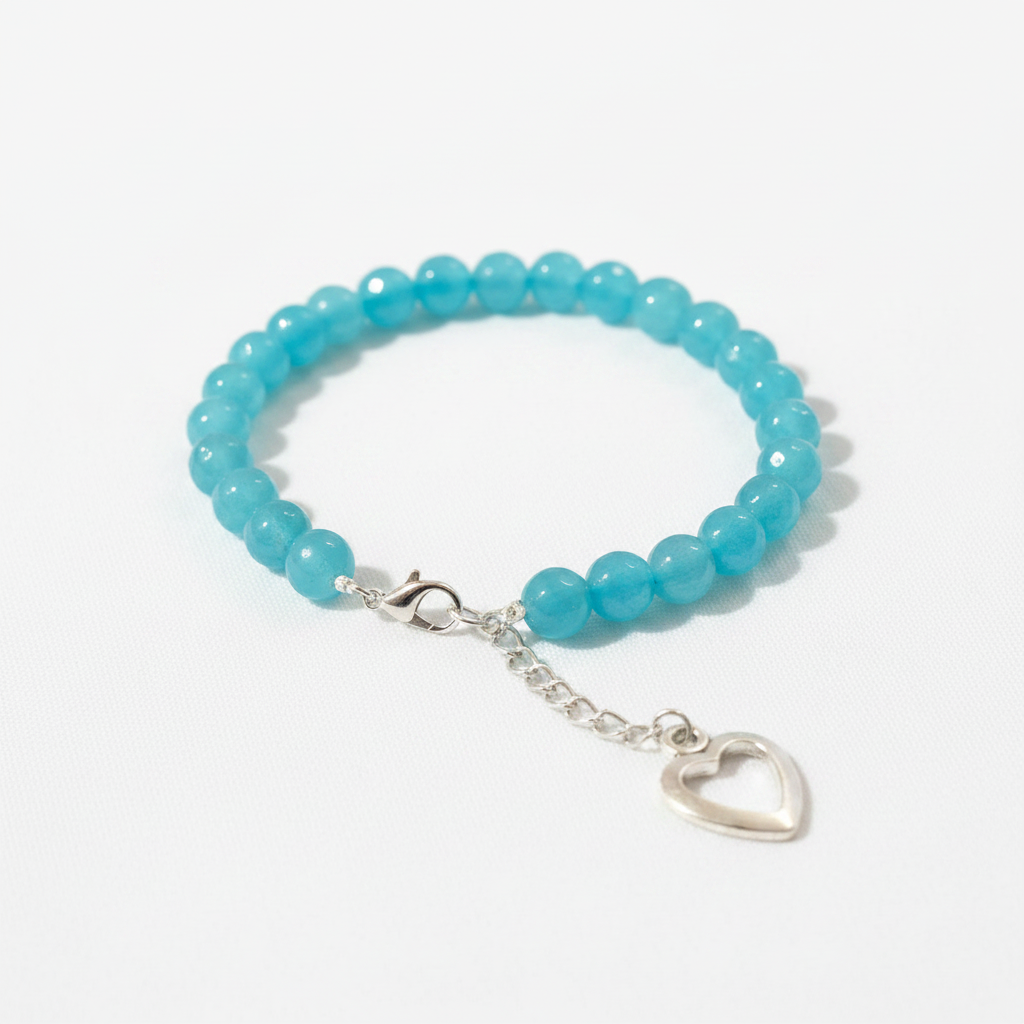 Onyx Stone Bracelet with Heart Charm : Sky Blue