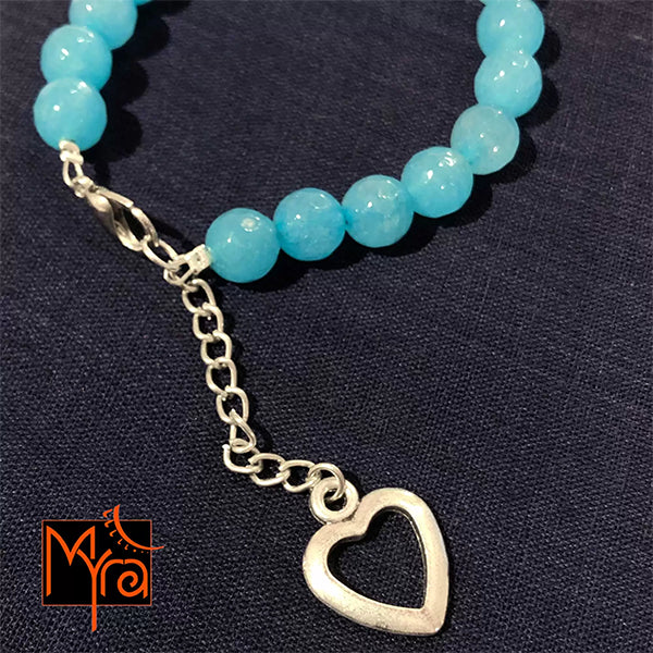 Onyx Stone Bracelet with Heart Charm : Sky Blue
