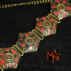 Hexagon Pattern Tibetan Stone Choker : Red