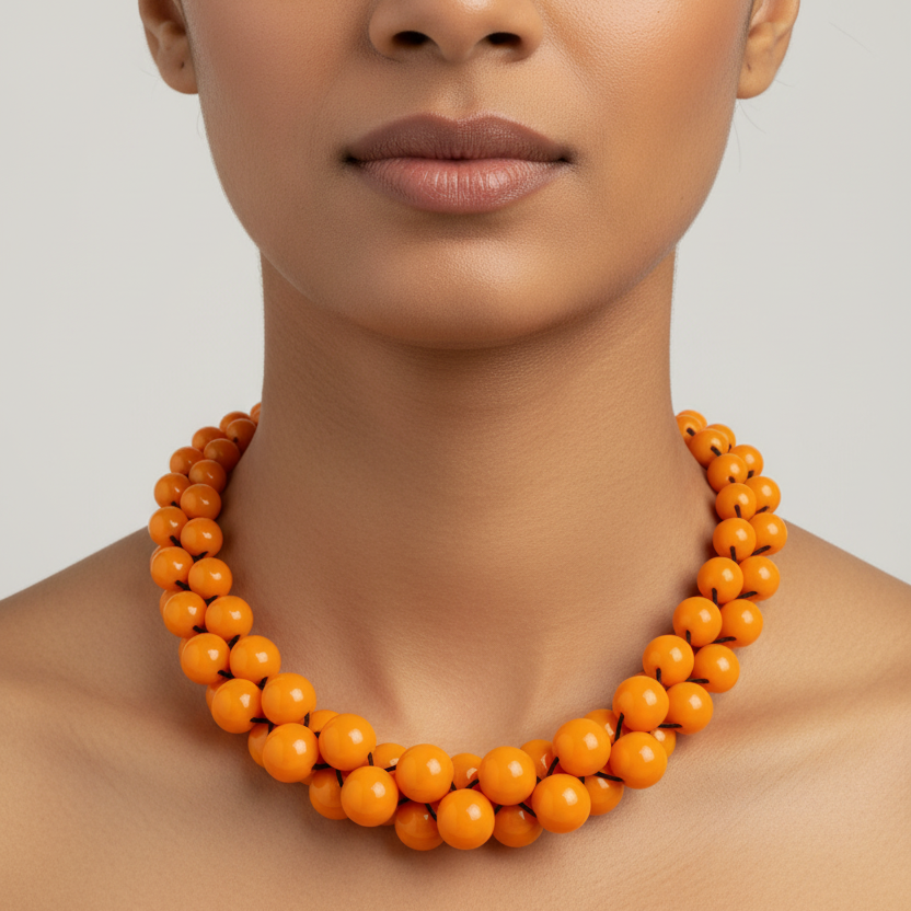 Handmade Woven Beaded Statement Necklace (Mustard Yellow)