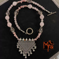 Rose Quartz copy Stone Necklace with Triangle Pendant