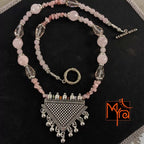 Rose Quartz copy Stone Necklace with Triangle Pendant