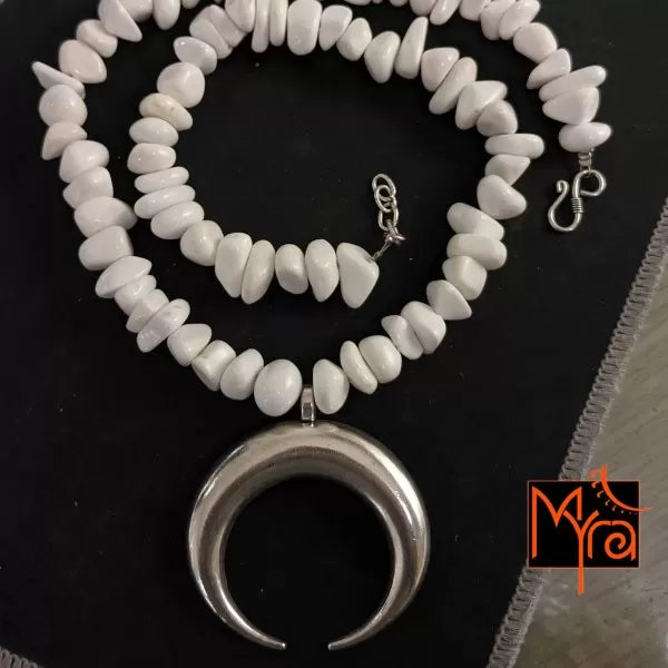 Uncut White Stone Celestial Moon Necklace