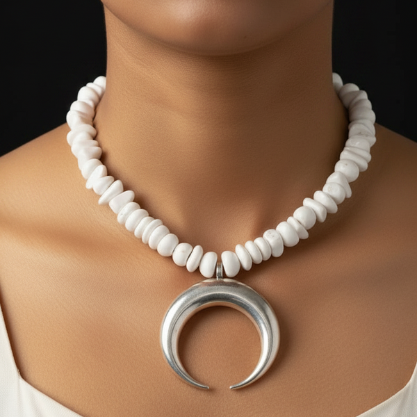 Uncut White Stone Celestial Moon Necklace