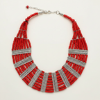 Handmade Eight-Layer Wooden Beaded Statement Necklace (Red)