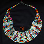Eight Layer Wooden Beaded Statement Necklace : Multicolor