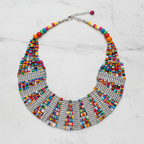 Handmade Eight-Layer Wooden Beaded Statement Necklace (Multicolor)