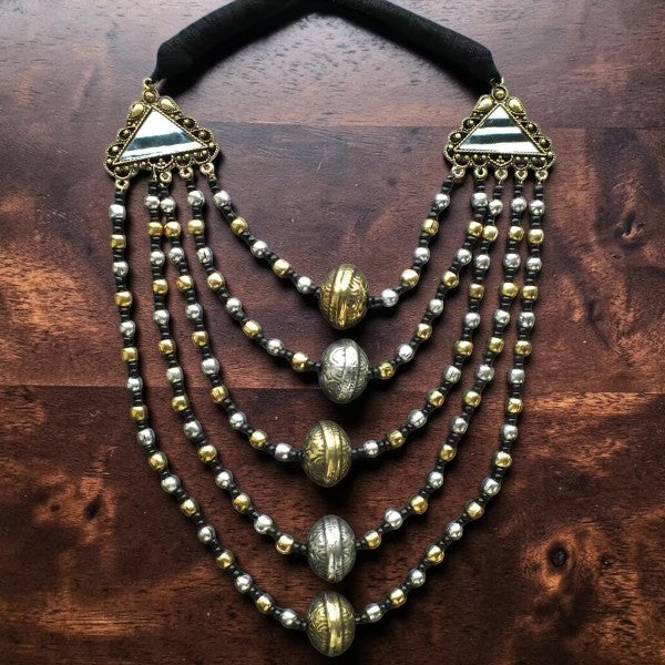 Three Layer Dual Tone Mirrorwork Necklace