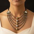 Three Layer Dual Tone Mirrorwork Necklace