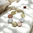 Triple Metal Coin-Patterned Beaten Bracelet