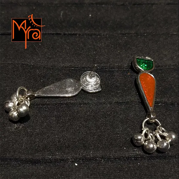 Green & Red Enameled Earring