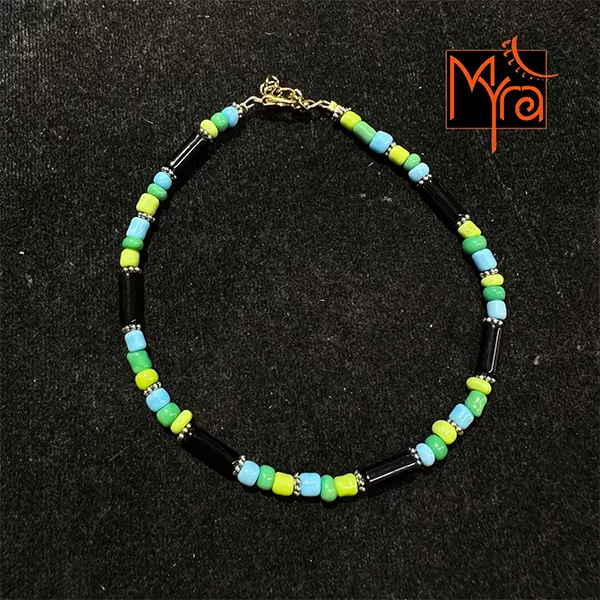 Pipe & Bead Anklet : Black, Green, Blue