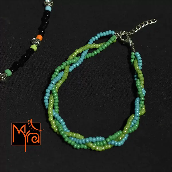 Braided Anklet : Light Green, Turquoise