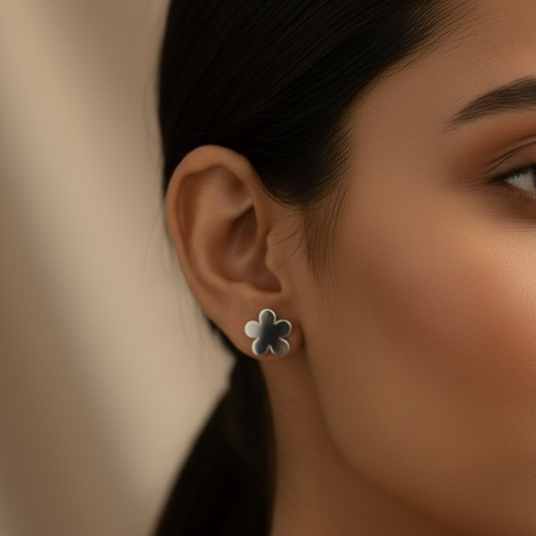 Silver Floral Stud Earrings