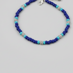 Navy Blue & Turquoise Beaded Charm Anklet