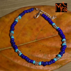 Navy Blue & Turquoise Beaded Charm Anklet