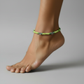 Handcrafted Green Glass Beaded Anklet with Rose Charms