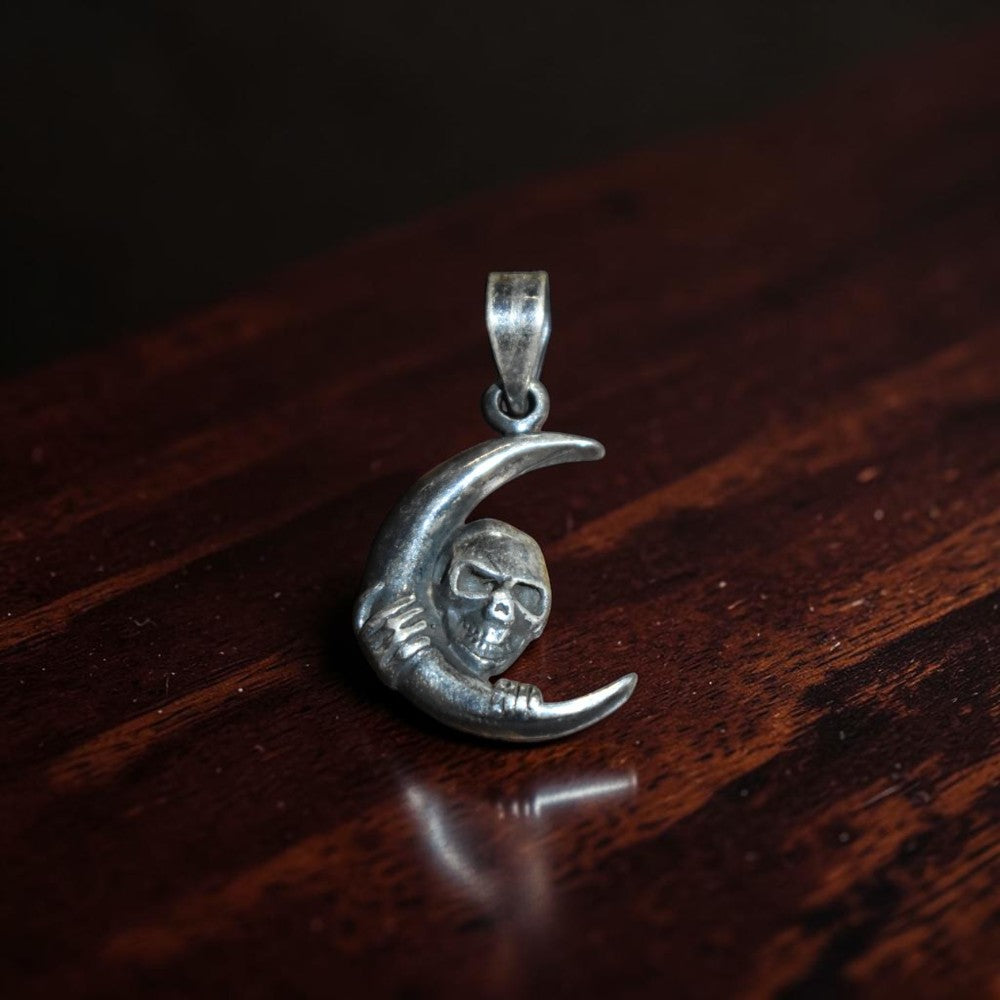 Buy silver skull crescent moon pendant online India MYRA