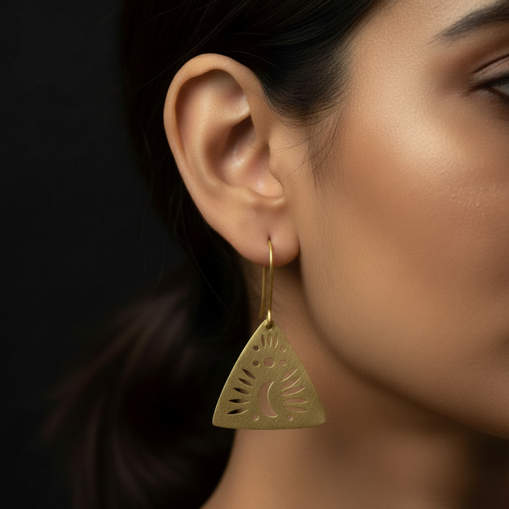 Naksha - Triangle Patterned Brass Earrings