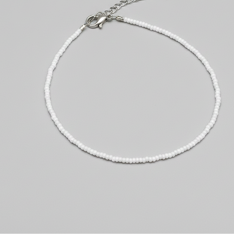 Plain Beaded Anklet : White