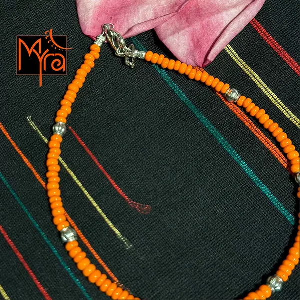 Glass Beaded Dandelion Charm Anklet : Lime Yellow