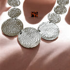 Silver Coin-Patterned Beaten Necklace & Earrings
