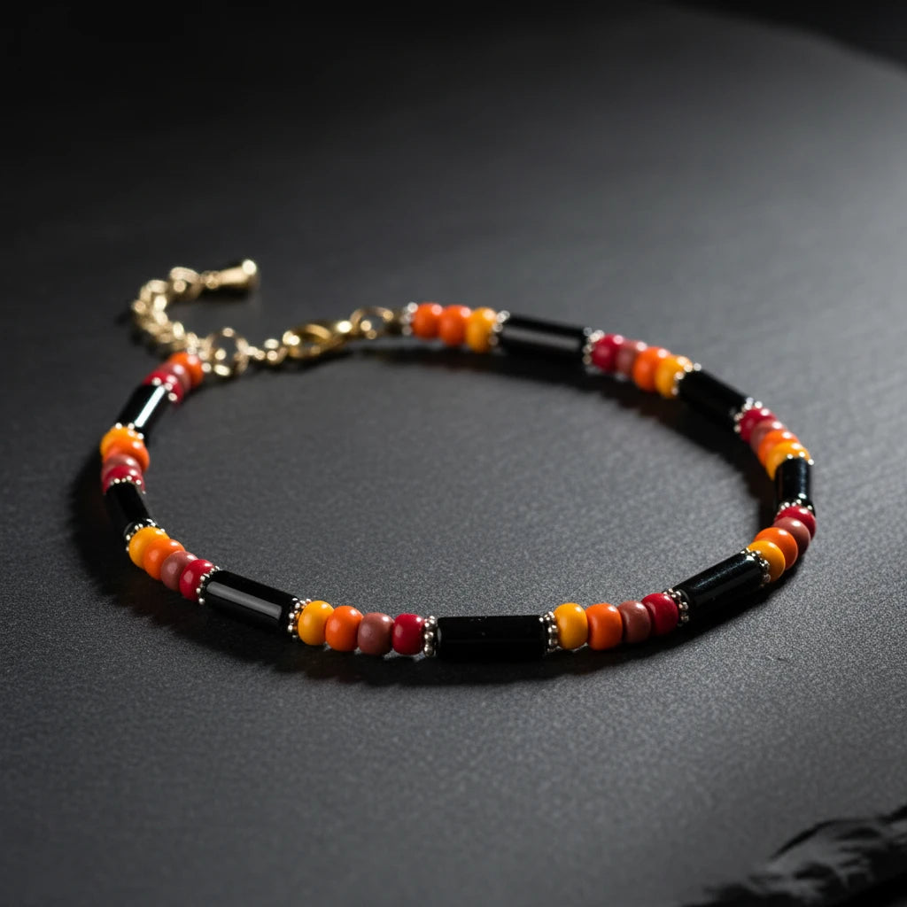 Pipe & Bead Anklet : Black, Brown, Red, Orange