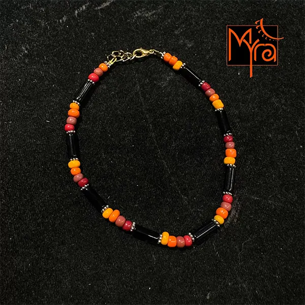 Pipe & Bead Anklet : Black, Brown, Red, Orange