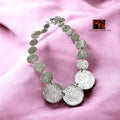 Silver Coin-Patterned Beaten Necklace & Earrings